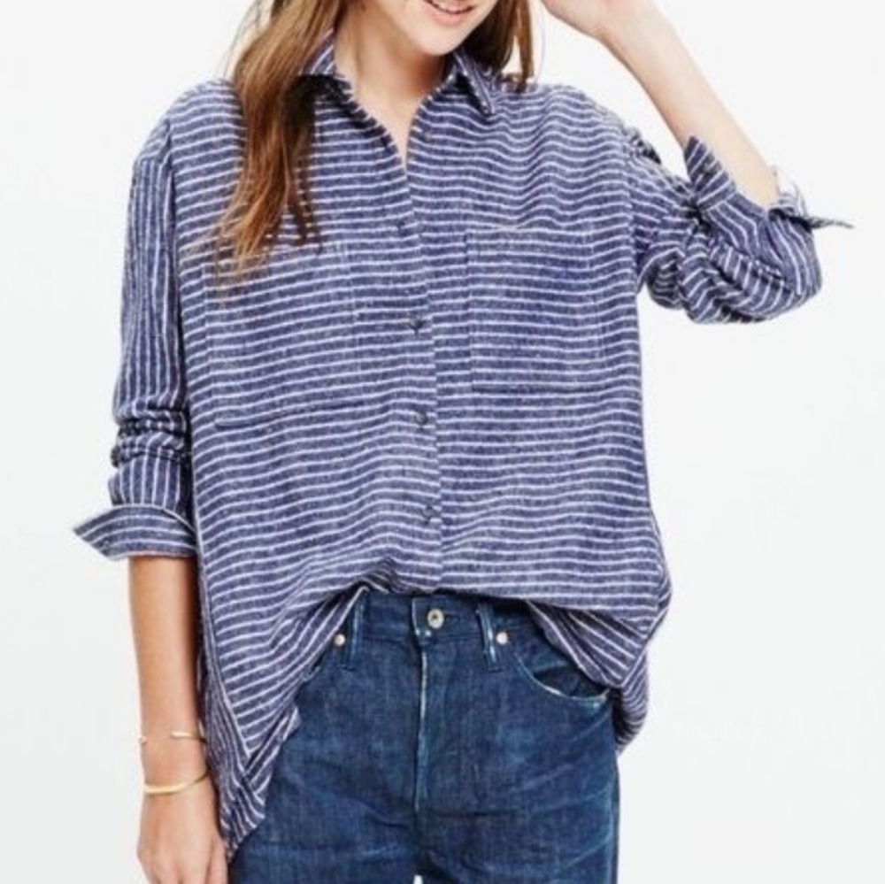 Madewell flannel striped button down Sunday shirt sz XXS
